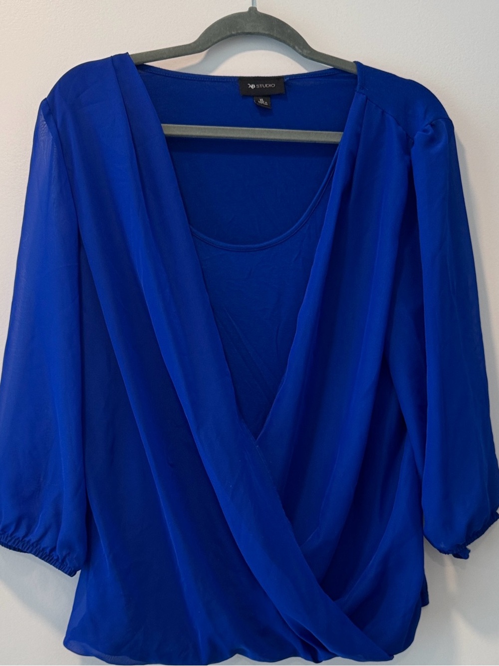 Studio Royal Blue Surplice Blouse with 3/4 Sleeves